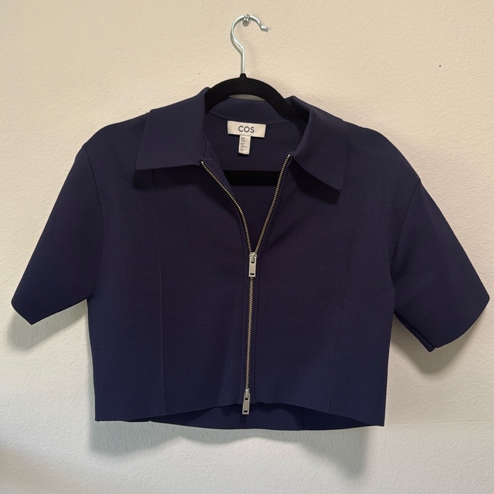 COS zip up short sleeve top